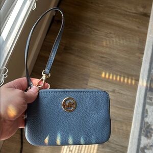 Michael Kors Blue Wristlet Clutch with Minimalist Design